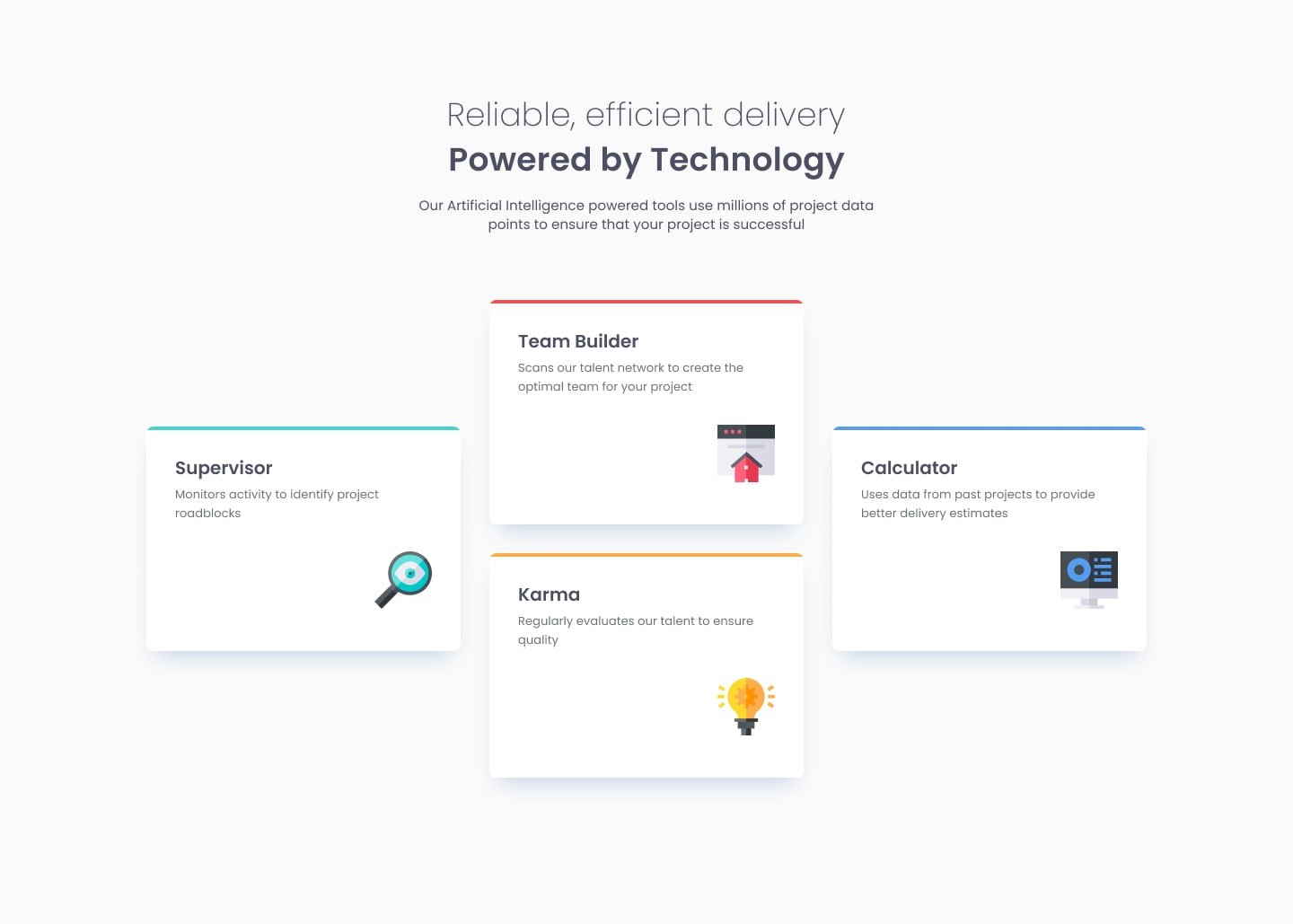 Four card feature section Screenshot